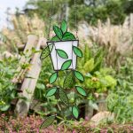 Handmade Hanging Plants Garden Decor,Plant suncatcher,Hanging window stained glass art,Green Leaf Stained Glass Art, Home decor,Gift for Mom
