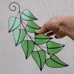 Garden Tree Branch Stained Glass Leaf Suncatcher Window Hanging or Wall Decor. Handcrafted Green Leaves Foliage Sun Catcher