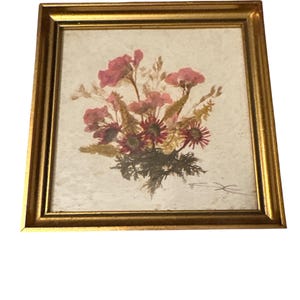 Vintage 70’s Austria Hand Made Handmade Tirol Artist Signed Framed 5x5” Dried Pressed Flower Floral Wall Hanging Art Decor Artwork