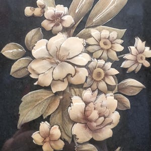 Vintage 3D Floral Artwork - Handmade Relief Wall Art - Framed Botanical Décor (1980s)