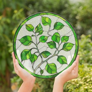 Leaves Suncatcher, Stained Glass not Acrylic Suncatcher, Leaf Window Hanging Decor, Green Leaves Ornament, Plant Lover Gift ID-0312-WYCC