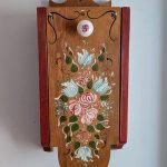 Vintage Scandinavian Handmade Wall Shelf Openable Storage Floral Tole Design Hand Painted Signed Folk Art