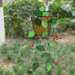 Green Leaf Stained Glass Art, Hanging window stained glass art,Handmade Hanging Plants Garden Decor,Plant suncatcher,Home decor,Gift for Mom