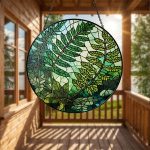 Fern Glass Suncatcher, Botanical Window Hanging, Green Leaf Art Panel, Nature Lover Gift, Round Stained Glass Plant Decor, Plant Lover Decor
