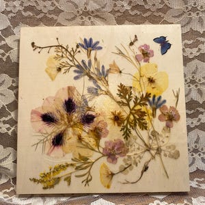 Handmade Pressed Wildflowers Art on Hanging Canvas Style Wood