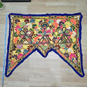 Vintage Floral Hand Embroidered Toran | Gujarati Door Hanging | Yellow Boho Wall Tapestry | Handmade Indian Entry Decor | Festival Valance