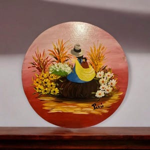 Vintage Hand-Painted Peruvian Wall Art Vibrant Signed Peru' floral Motif Flower Market Wall Decor (M2)