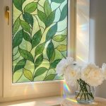 Green Leaf Stained Glass Window Film – Green Botanical Privacy Cling, Self Adhesive Peel & Stick Vinyl Decal for Home Decor, Custom Size