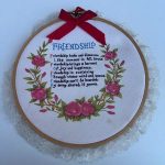 Handcrafted 6-1/2"Vtg Wooden  Hoop Wall Art Poem to Friendship Floral