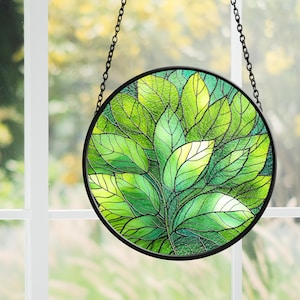 Fern Glass Suncatcher, Botanical Plant Stained Glass, Window Hanging, Greenery Gift for Plant Moms, Garden Decor, Gift for Grandparent