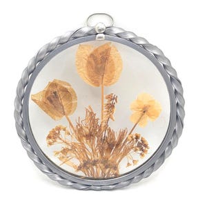 Vintage Dried Flower Glass Suncatcher Pressed Wall Art Small Round REAL Flowers Floral Grandma Cottagecore Present Gift Pewter Frame Wedding