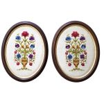 Vintage Wood Framed Needlepoint Oval Floral Flowers Embroidered Handmade 13x10